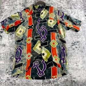 Vtg Java Lava Mens L Resort Shirt 90s Psychedelic Abstract Batik Rayon Multi
